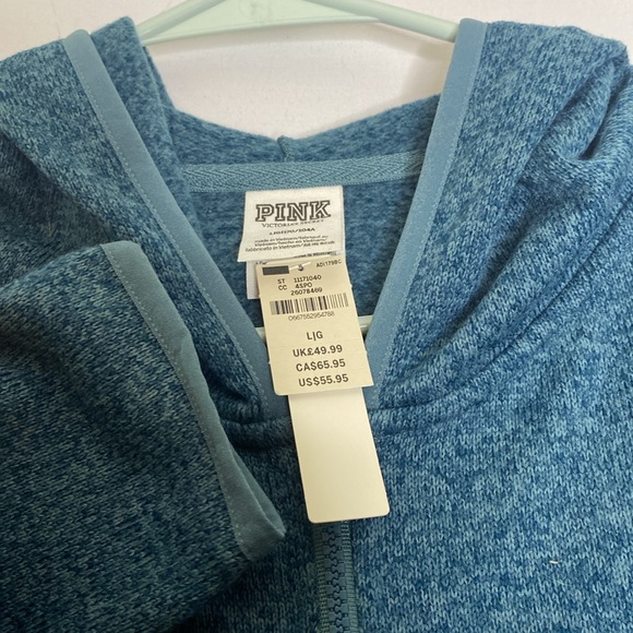 PINK Heathered Teal Blue Lightweight Zippered Hoodie with Pockets _ NWT _ Soft! - Picture 6 of 7
